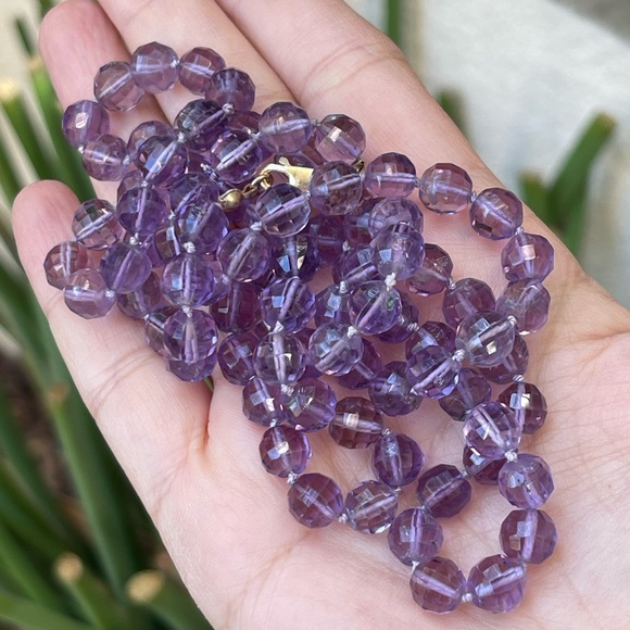 Vintage Jewelry - Faceted natural 8mm high quality amethyst bead 14/20 gold filled long necklacece